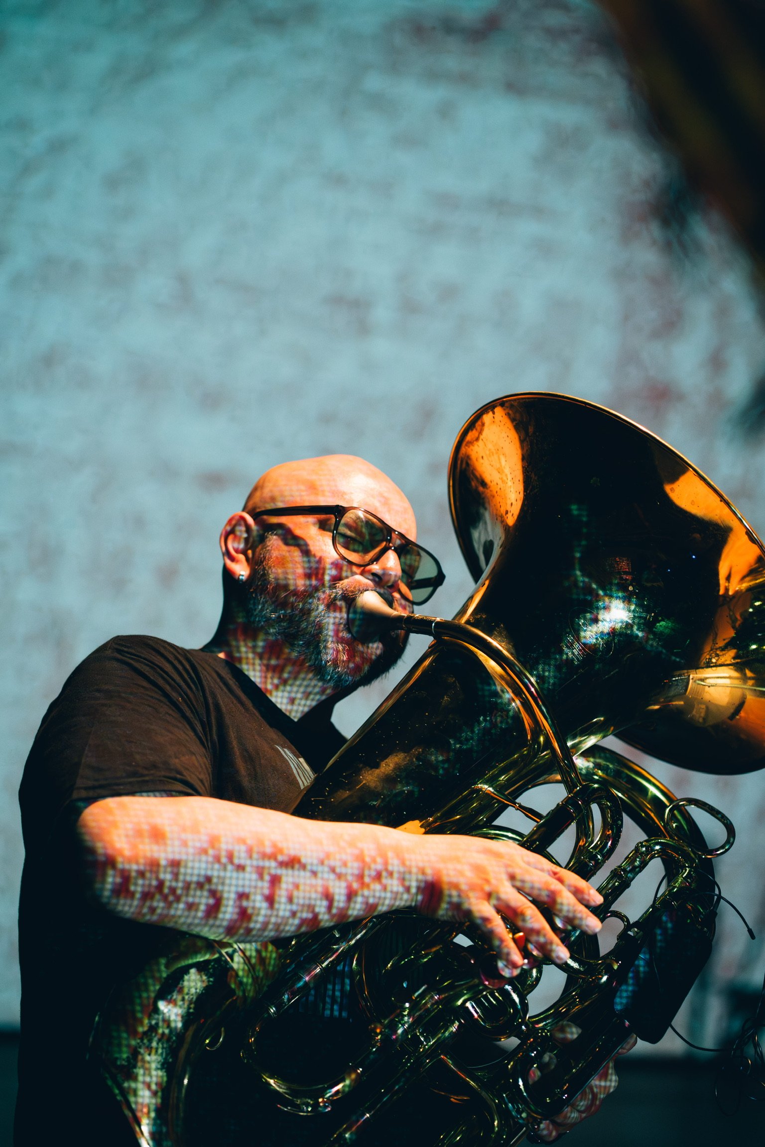 Fabian Campuzano performing live with tuba